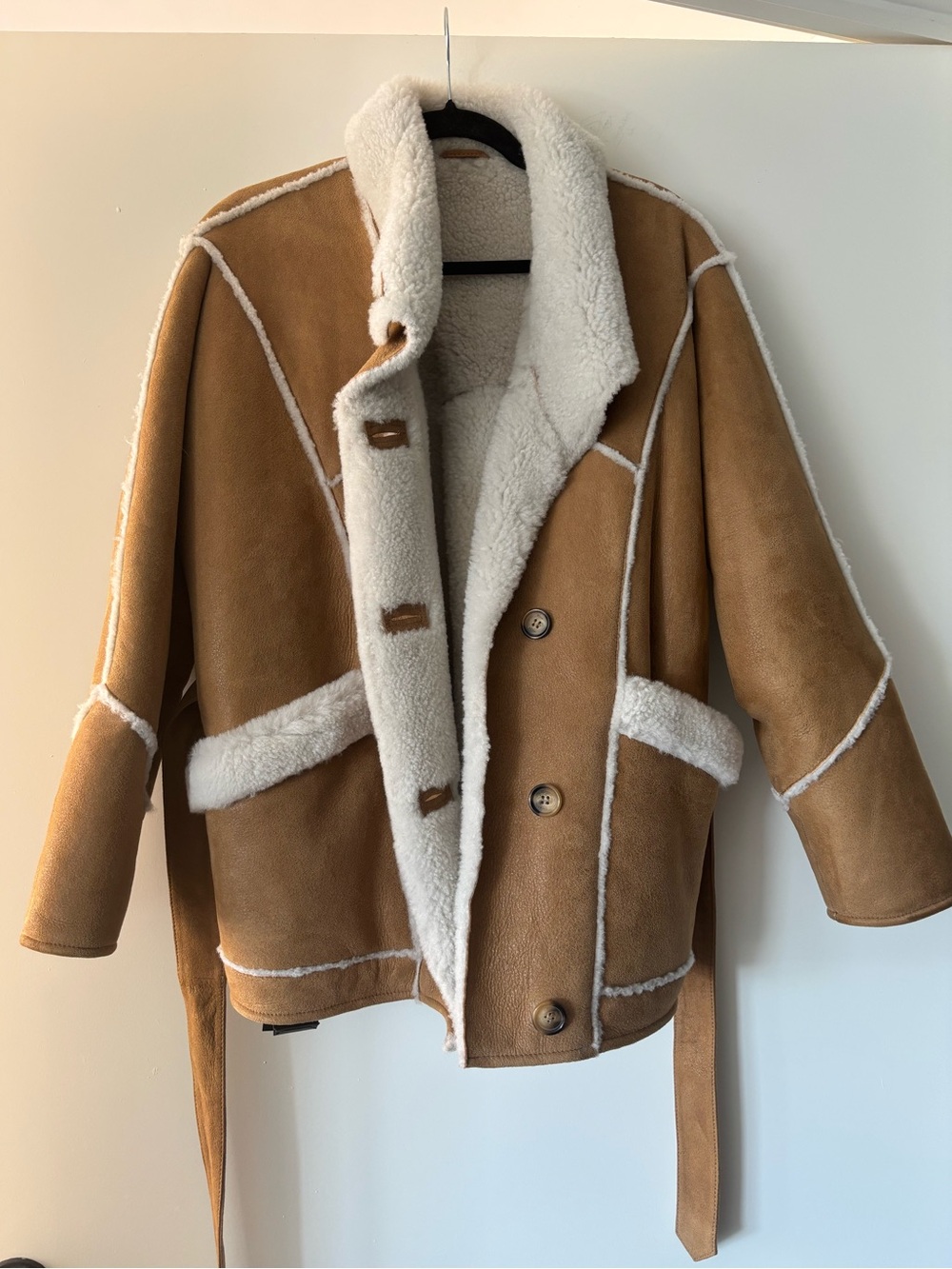 Authentic Maje Tan Shearling Teddy Jacket with Cream Lining in size small